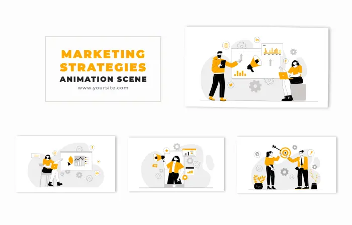 Digital Marketing Strategy 2D Graphic Character Animation Scene